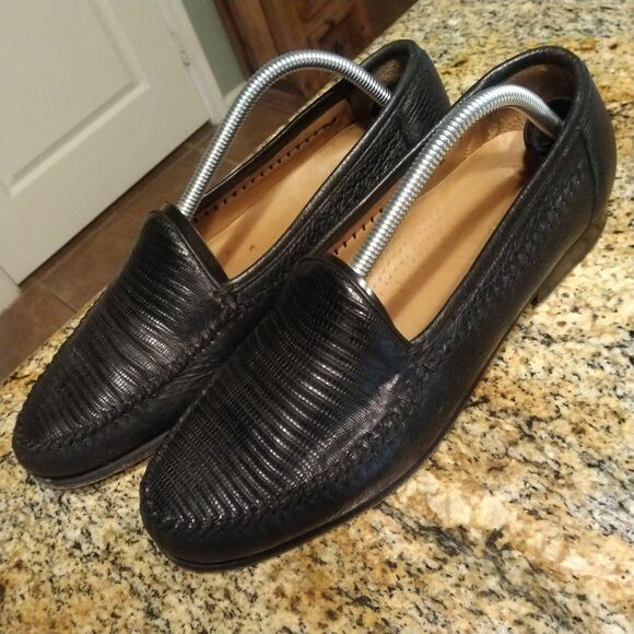 Alan Payne Black Bergamo Deerskin & Lizard Loafers Antique Sz 9 A
